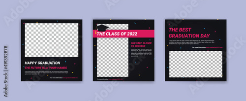 Photo booth props frame for graduation party. Selfie concept. Frame with hats for graduates. Congratulate graduate quotes.