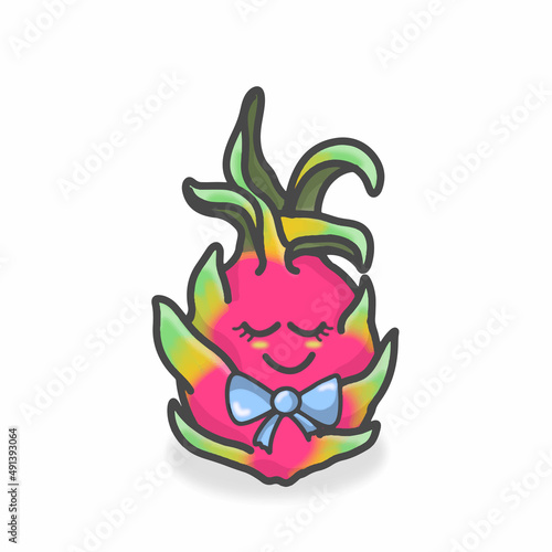 Dragon Fruit Cute Character Flat Cartoon Vector Design Illustration