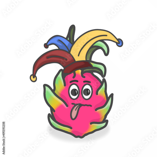 Dragon Fruit Cute Character Flat Cartoon Vector Design Illustration