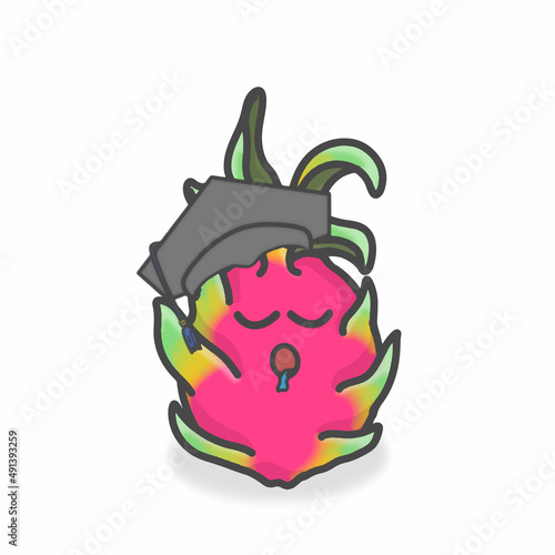 Dragon Fruit Cute Character Flat Cartoon Vector Design Illustration