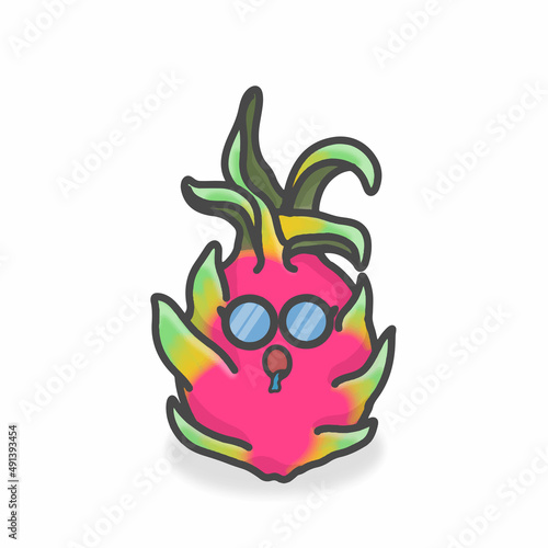 Dragon Fruit Cute Character Flat Cartoon Vector Design Illustration