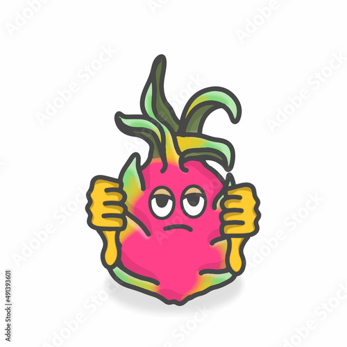 Dragon Fruit Cute Character Flat Cartoon Vector Design Illustration