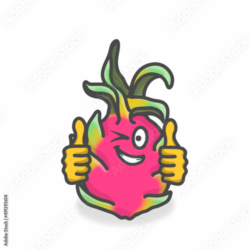 Dragon Fruit Cute Character Flat Cartoon Vector Design Illustration