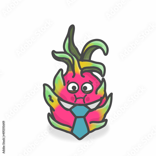 Dragon Fruit Cute Character Flat Cartoon Vector Design Illustration