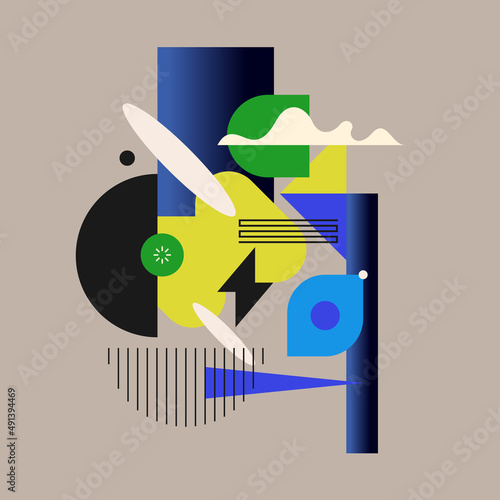 Modern geometric composition of various shapes. Illustration for design. Abstract background in the trend chart.