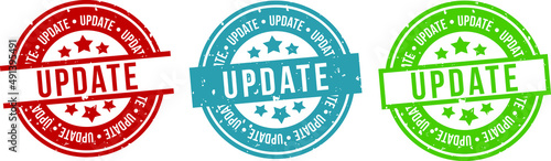 Update stamp badge. Round isolated update sign. Update label set.