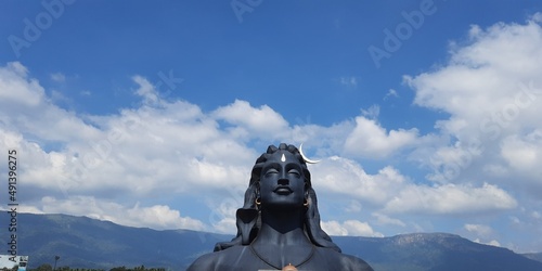 Canvas Print A black colored Adi yogi shiva statue at Coimbatore in the Indian state of Tamil Nadu