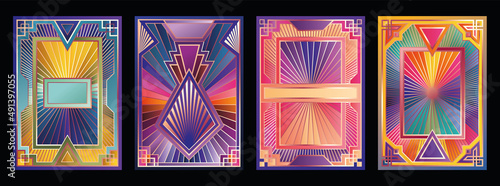 Colorful Mosaic Stained Glass Windows Style Backgrounds, Art Deco Copper Frames