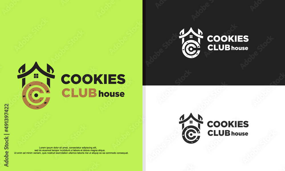 cookies club house logo, combined initial CC with house and cookies