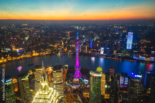 Photography night view of Lujiazui district of shanghai city in china
