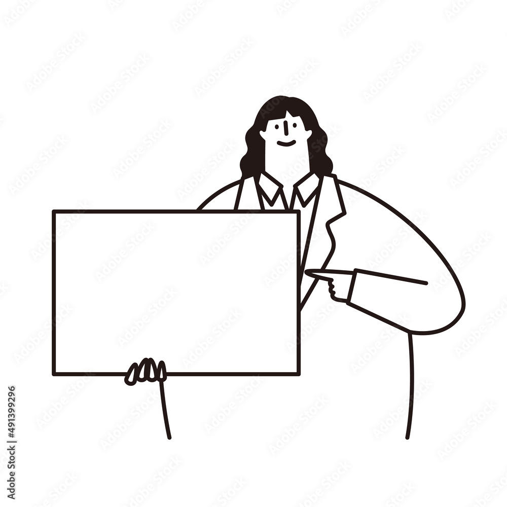Vector illustration of a woman pointing at the board. Vector illustration of a woman pointing at the board.