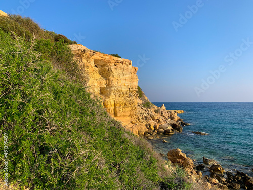 Rocky coast sea view, natural colors 