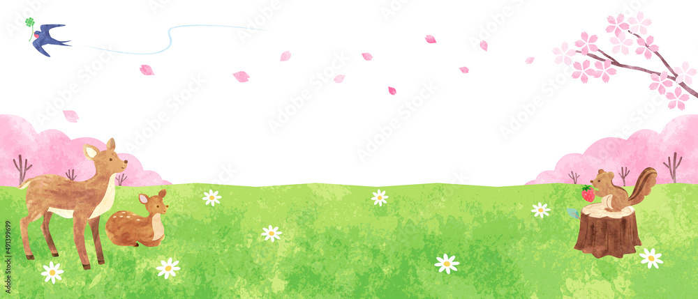 手描き水彩 春の野原にいる可愛い動物たちの背景イラスト 横長 01 Stock Vector Adobe Stock 手描き水彩 春の野原にいる可愛い動物たちの背景イラスト 横長 01 Stock Vector Adobe Stock