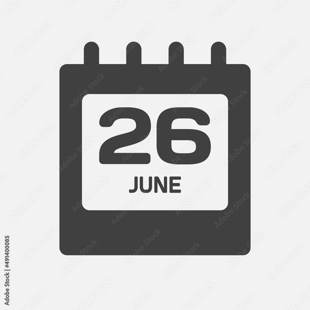Icon day date 26 June, template calendar page Icon day date 26 June, template calendar page