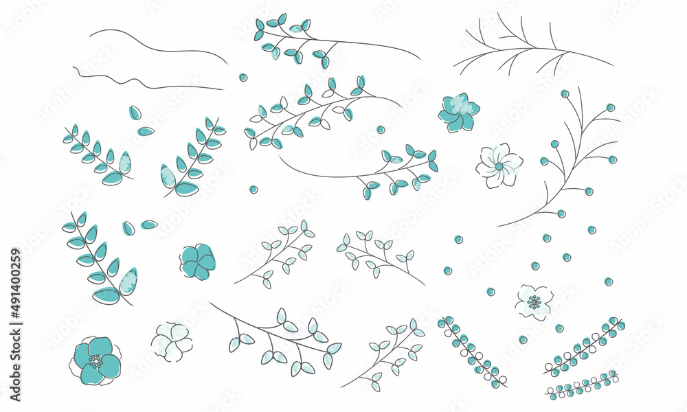 ティファニーブルー 花 イラスト セット Stock ベクター Adobe Stock