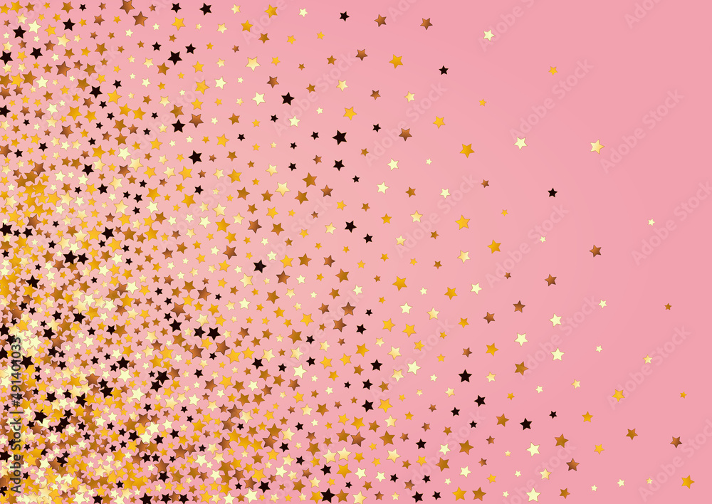Sparkling Star Vector Pink Background. Gilded
