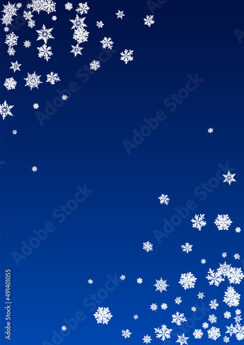 White Snowflake Vector Blue Background. Light