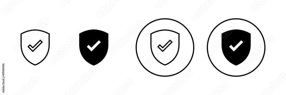 Shield check mark icons set. Protection approve sign. Insurance icon Shield check mark icons set. Protection approve sign. Insurance icon