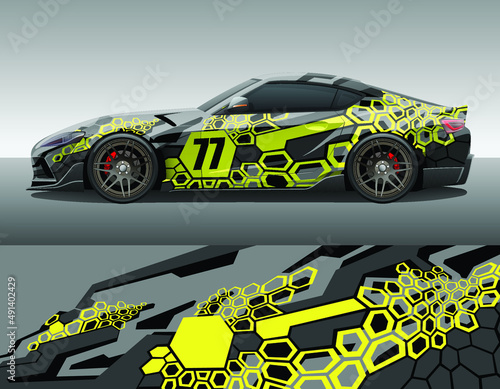 Car wrap vinyl racing decal ornament. Abstract geometric striped hexagonal sport background design print template. Vector illustration.
