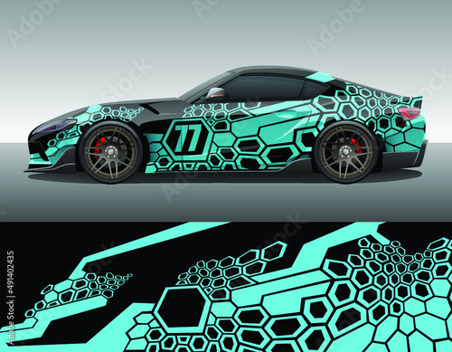Car wrap vinyl racing decal ornament. Abstract geometric striped hexagonal sport background design print template. Vector illustration. photo