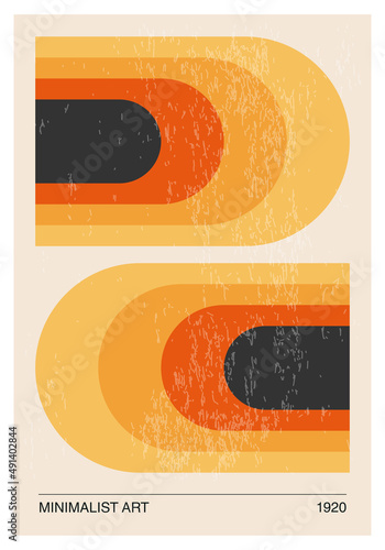 Minimal 20s geometric design poster, vector template with primitive shapes