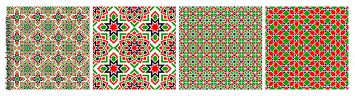 Arabic vector seamless pattern. Repeated background. Traditional UAE, Iraq Kuwait, Oman, colors. Islamic decorative design. Abstract template texture. Wallpaper in eastern style.