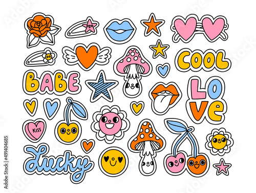 Trendy y2k stickers, vector set