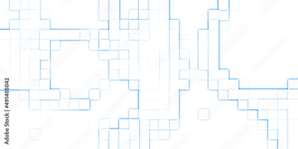 Pixels white and blue mosaic geometric background 