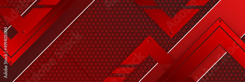 Abstract dark red metallic carbon neutral overlap light hexagon mesh design modern luxury futuristic technology background. Game tech wide banner vector illustration.