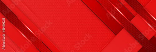 Abstract dark red metallic carbon neutral overlap light hexagon mesh design modern luxury futuristic technology background. Game tech wide banner vector illustration.