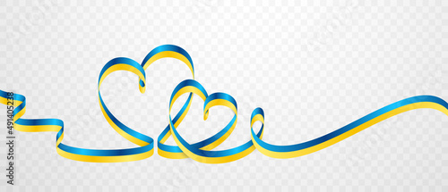 Ukraine flag design with colorful heart shaped ribbon vector illustration.
