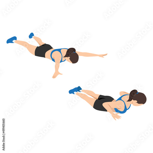 Woman doing cobra lat pulldown exercise. Flat vector illustration isolated on white background
