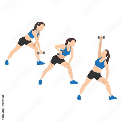 Woman doing Bent over row press exercise. Flat vector illustration isolated on white background