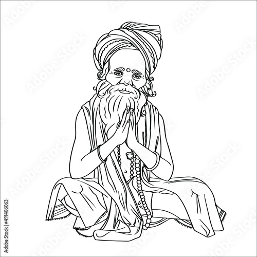 vector illustration of yogi from india meditation