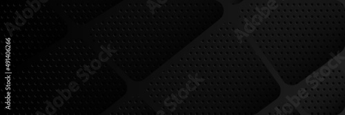 Abstract black metallic carbon neutral overlap light hexagon mesh design modern luxury futuristic technology background. Game tech wide banner vector illustration.