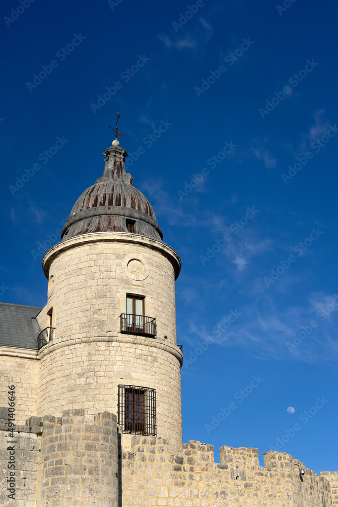 Historical Archive castle of Simancas in Valladolid at sunset with blue sky, Castilla y Leon, Spain.