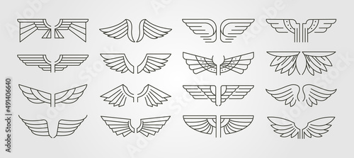 vector of wings set logo line art symbol illustration design, abstract wings bundle illustration design