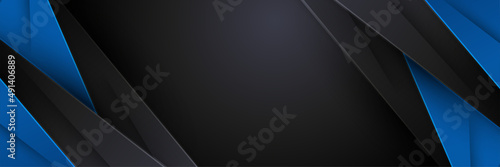 Abstract black blue metallic carbon neutral overlap light hexagon mesh design modern luxury futuristic technology background. Game tech wide banner vector illustration.