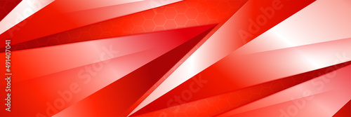 Abstract red metallic carbon neutral overlap light hexagon mesh design modern luxury futuristic technology background. Game tech wide banner vector illustration.