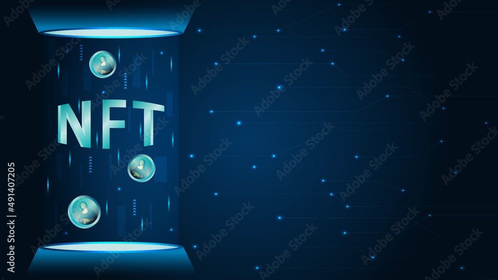 NFT, non fungible tokens concept illustration. Empty writing area, copy space, backdrop with glow. NFT, non fungible tokens concept illustration. Empty writing area, copy space, backdrop with glow.