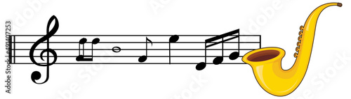 A saxophone with musical notes on white background