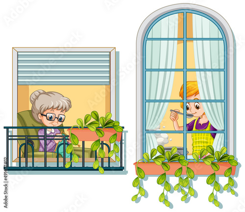 View through the window of cartoon character
