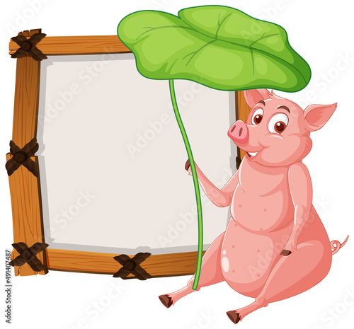 Isolated wooden banner with funny pig