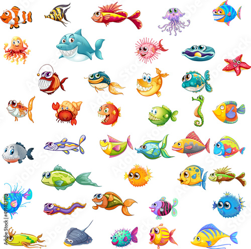 Different types of sea animals © GraphicsRF