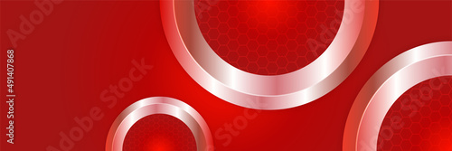 Abstract red metallic carbon neutral overlap light hexagon mesh design modern luxury futuristic technology background. Game tech wide banner vector illustration.