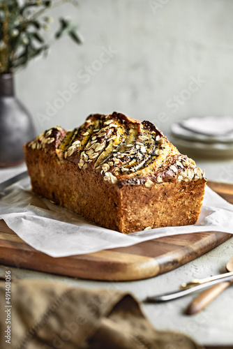 Banana loaf Cake with Oat and Chia seeds topping
