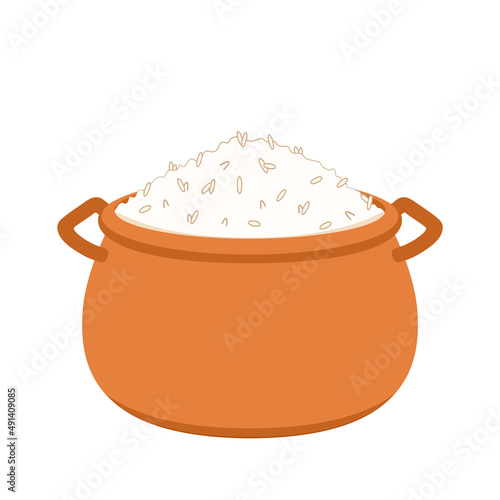 Cooking rice in earthen pot. Earth pot vector.