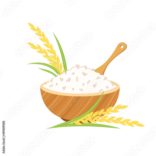 Rice in bowl vector. Japan rice cartoon. Wheat.