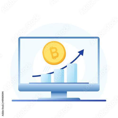 Bitcoin cryptocurrency price up. Bitcoin going up. Graph up.