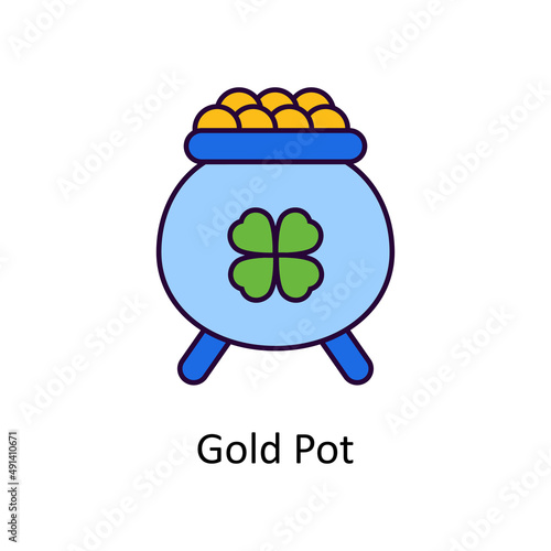 Gold Pot Vector Filled Outline Icon Design illustration. St Patrick's Day Symbol on White background EPS 10 File